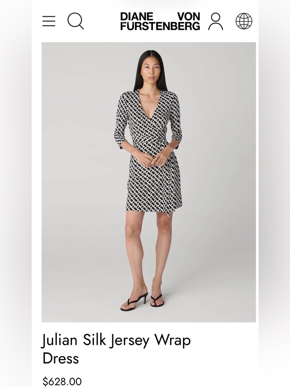Diane Von Furstenberg Black & White Geometric Wrap Dress
